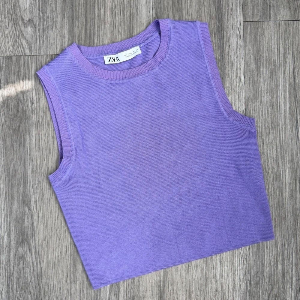 Zara Preppy Colorpop Soft Knit Cropped Tank Size L Lavender Purple